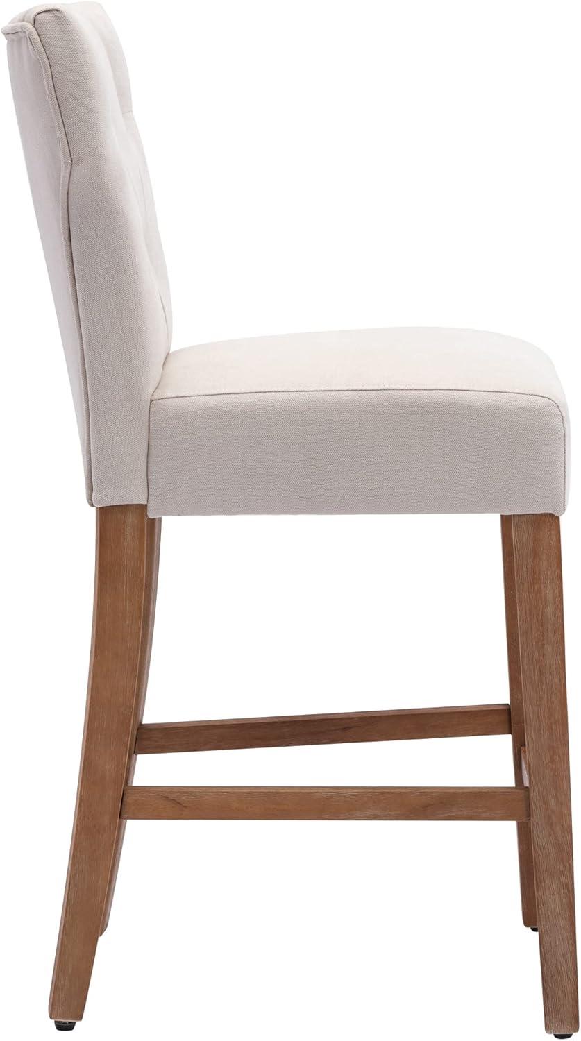 Modern Counter Height Wood and Fabric Bar Chair, Tall Wingback Style Bar Stool, Set of 2, Beige