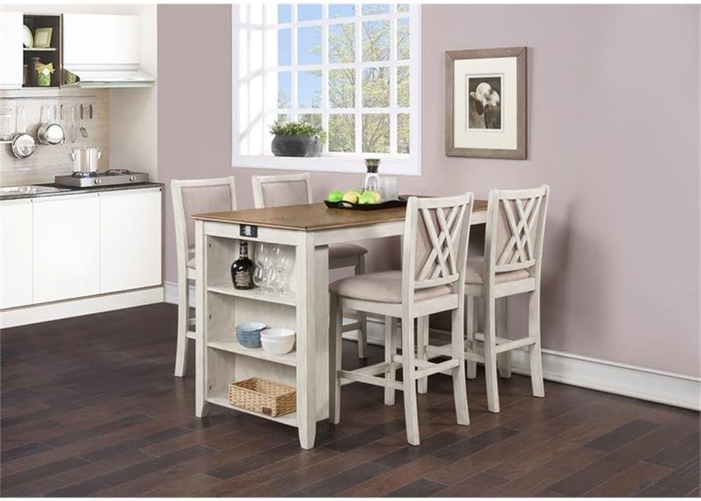 Beige and Brown Rectangular Wood Pub Table with 4 Chairs