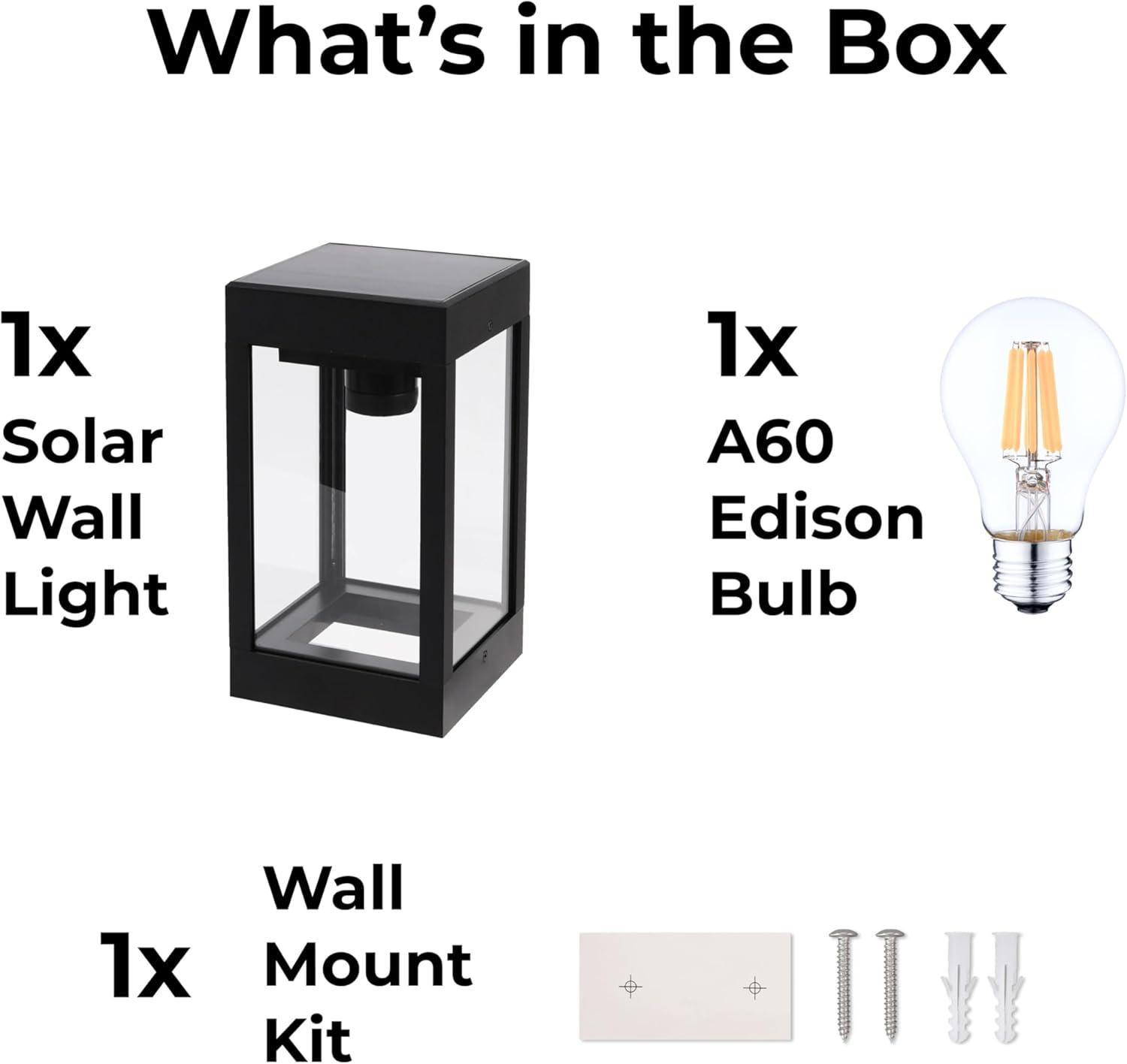 60 Lumens Solar Outdoor Black Aluminum Wall Light Integrated LED Edison Bulb