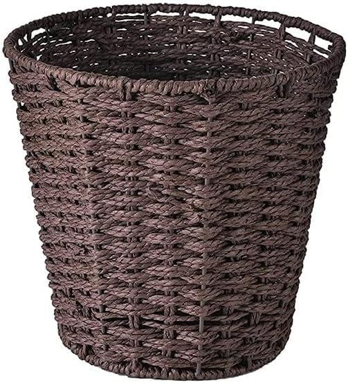 Round Wicker Waste Basket Paper Bin - Wicker Trash Basket - Woven Trash Can Rubbish Basket for Bedroom, Bathroom, Offices or Home (Brown)