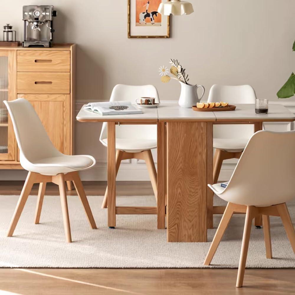 LSSBOUGHT PU Leather Dining Chairs Upholstered Shell Chairs with Wood Legs Set of 2 White-2-Piece