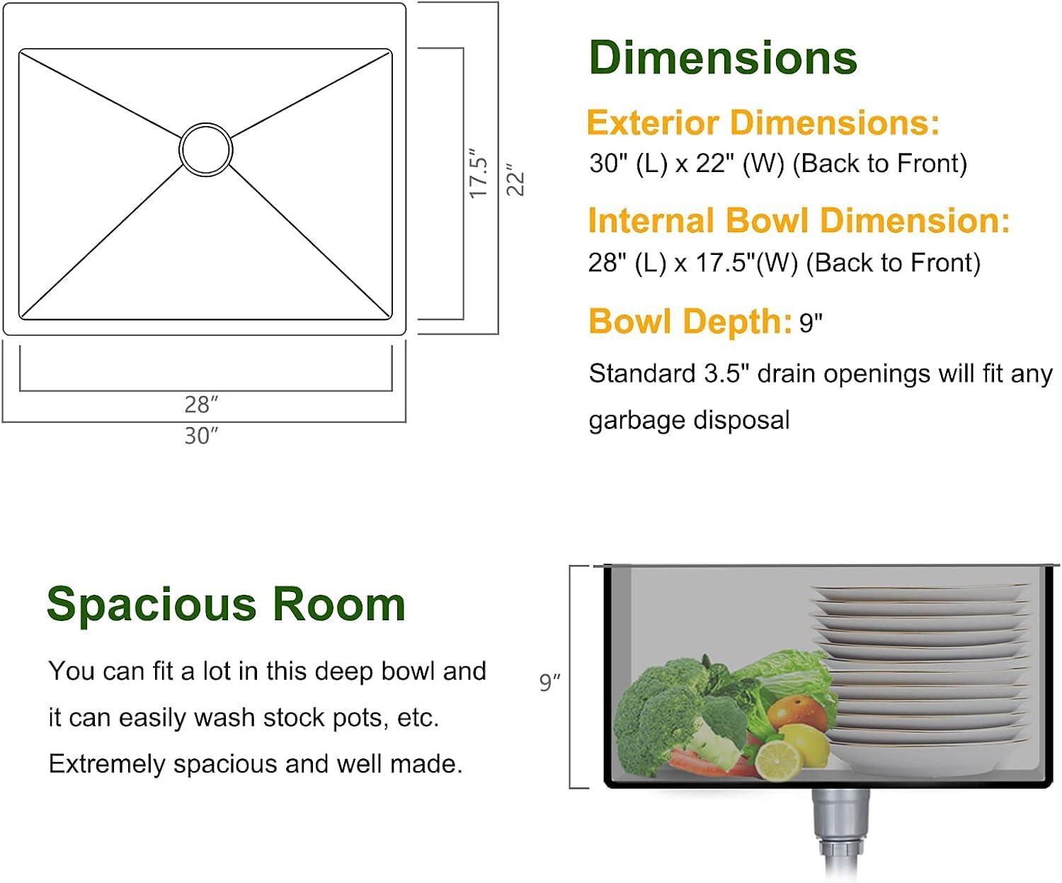 30-Inch Stainless Steel Farmhouse Single Bowl Kitchen Sink