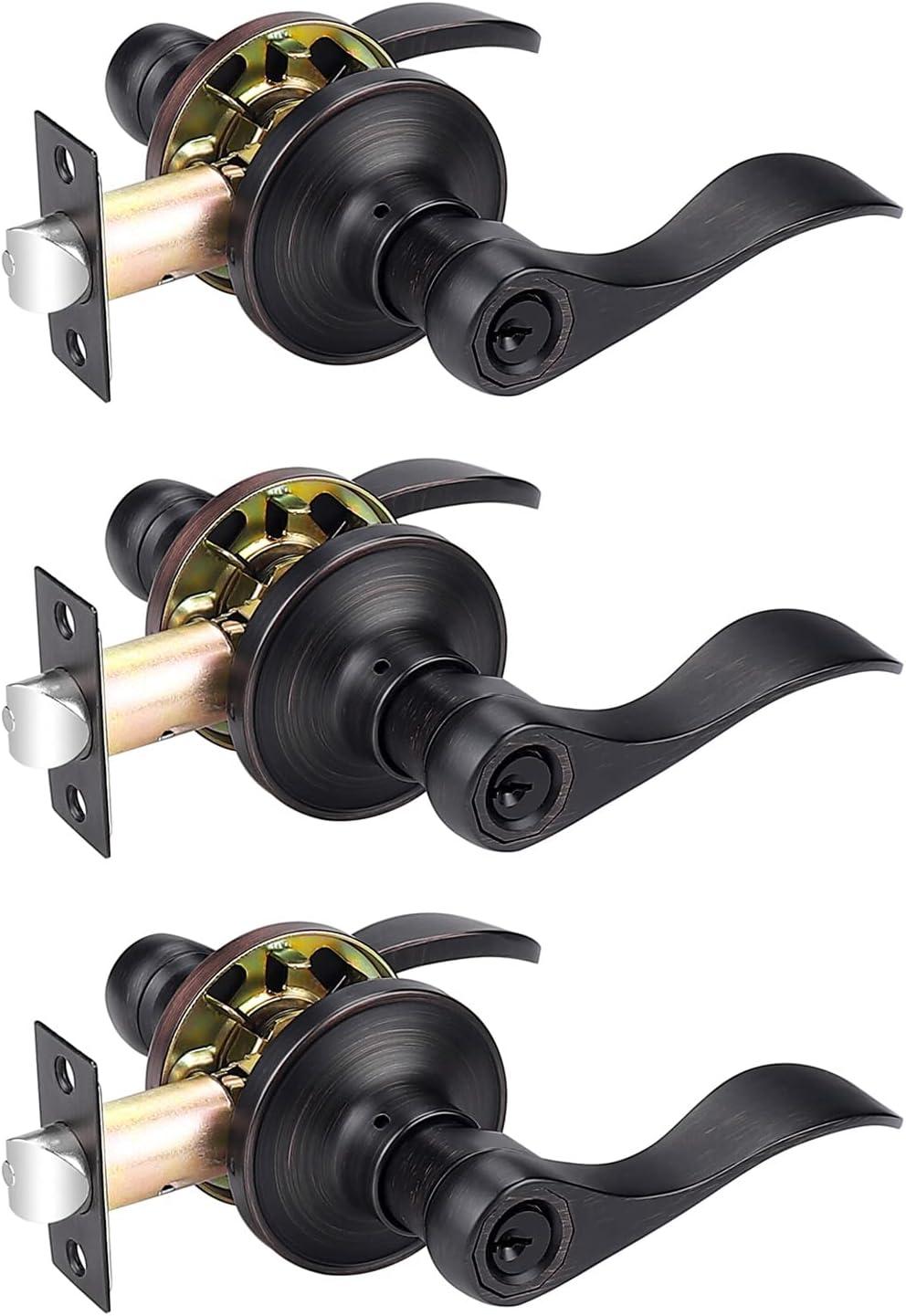 Oil Rubbed Bronze Modern Key Lock Door Lever Set