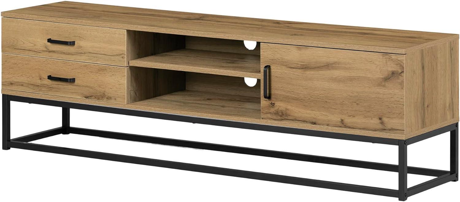 Nordik Oak and Black Modern TV Stand with Cabinet