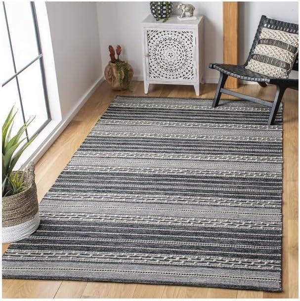 Striped Kilim STK516 Hand Woven Accent Rug - Black/Ivory - 2'3"x5' - Safavieh.