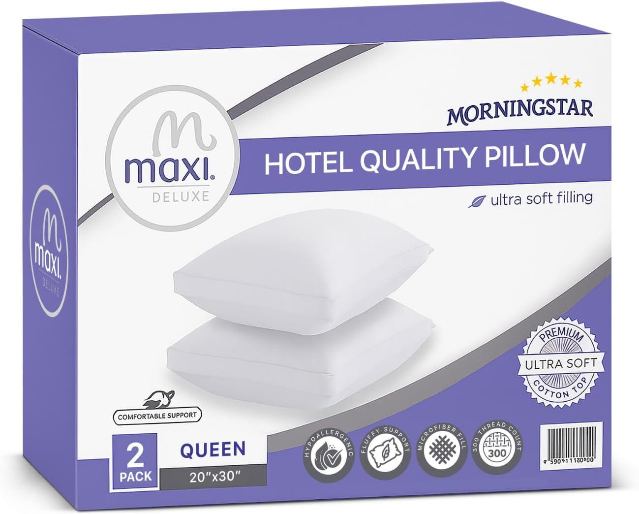 Maxi Breathable Down Alternative Queen Bed Pillow – (2 Pack)