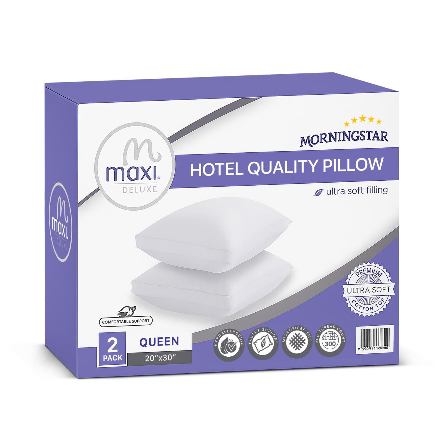 Maxi Breathable Down Alternative Queen Bed Pillow – (2 Pack)