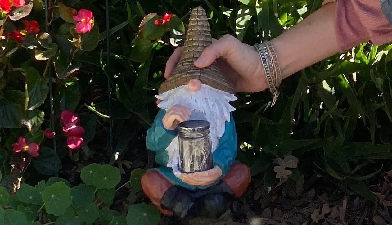 VP Home Firefly Jar Gnomes - Outdoor Garden Gnome with Solar Light - Durable Garden Decorations for Yard, Lawn, Patio - 10.5H x 7W x 5.5D - Weather-Resistant Gnome Statue