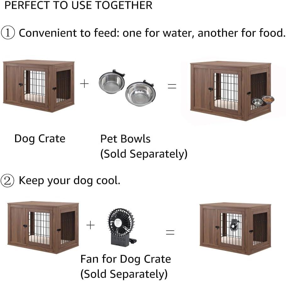 Unipaws Dog Crate End Table with Cushion, Wooden Wire Pet Kennels with Double Doors