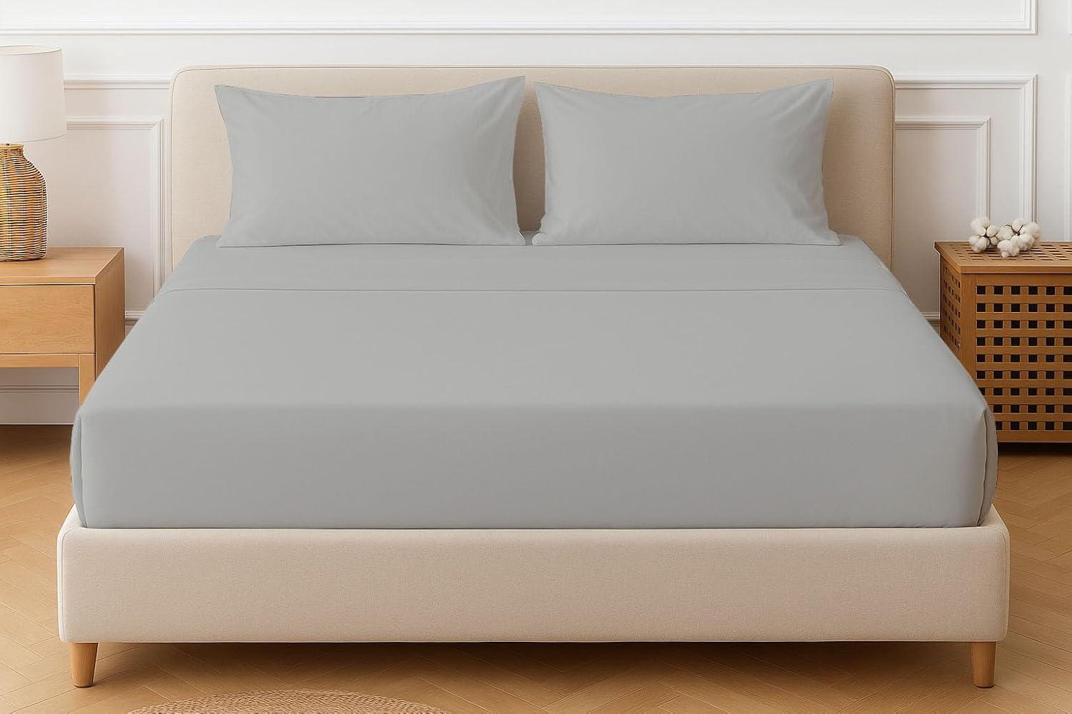 Egyptian Linens Soft Cotton Sateen Sheet Set - Extra Deep Fitted (22 inches) Gray Queen