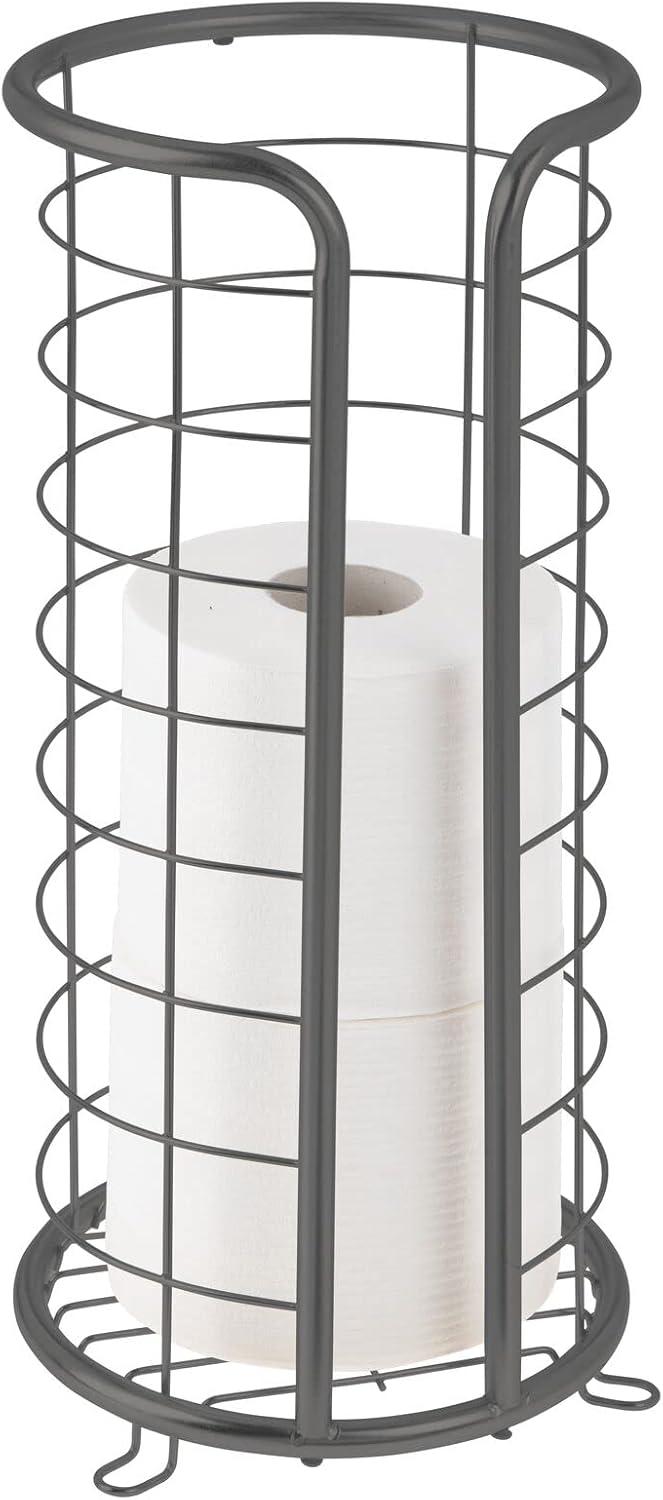 Gray Steel Round Freestanding Toilet Paper Holder Stand