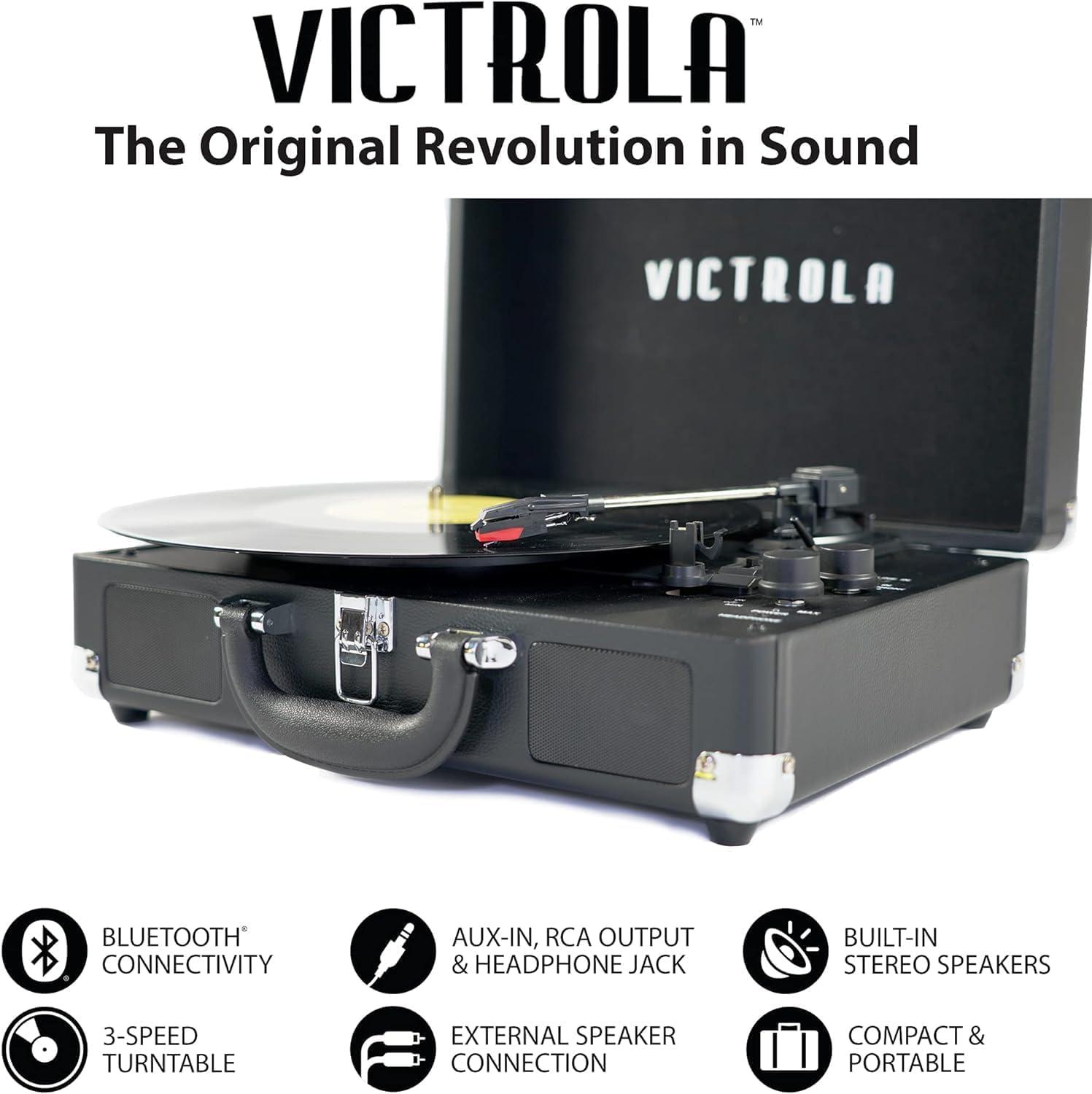 Victrola Bluetooth Portable Suitcase Record Player with 3-Speed Turntable - Blue Coral