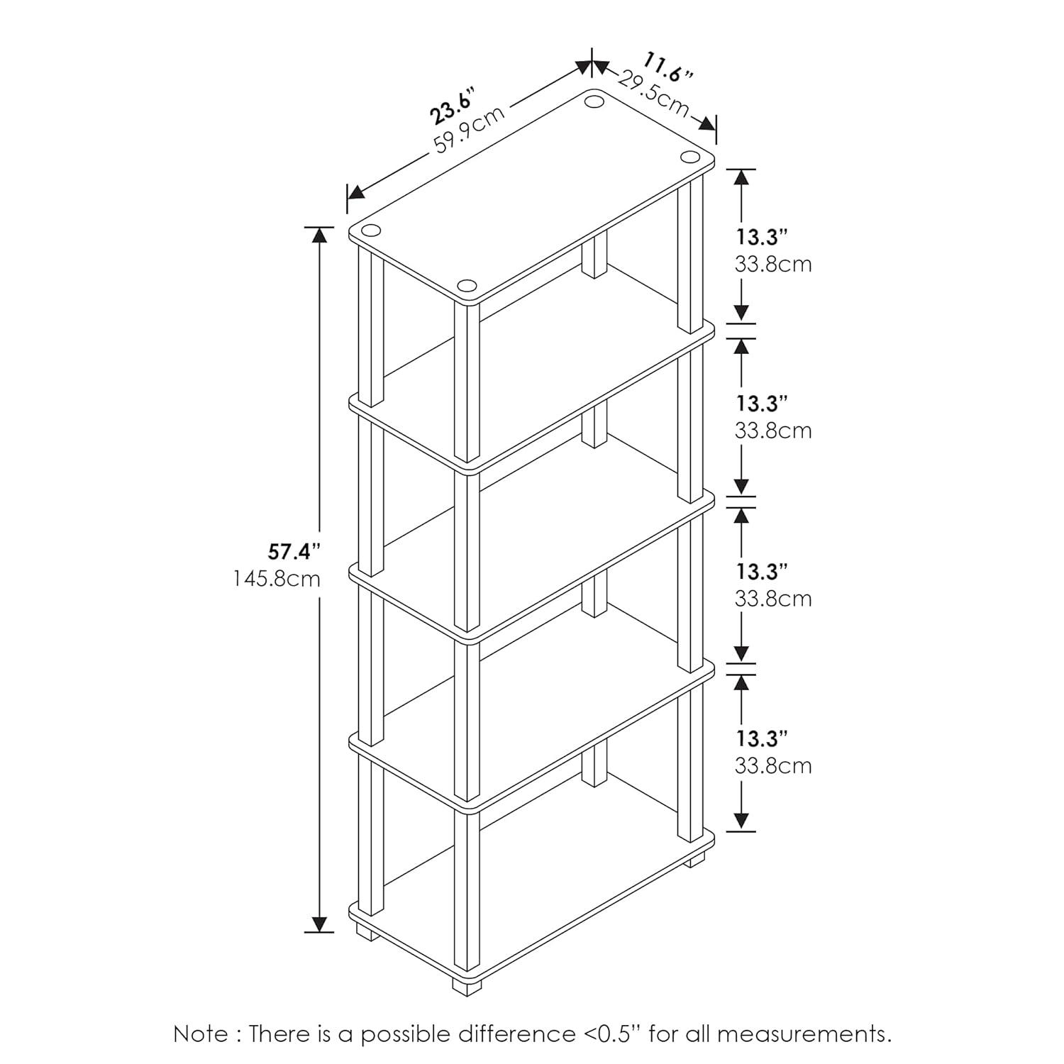 Furinno 5-Tier Tall Decorative Bookshelf Storage Bookcase Open Multipurpose Shelves Display Rack for Living Room&Home Office,Light Cherry/Black