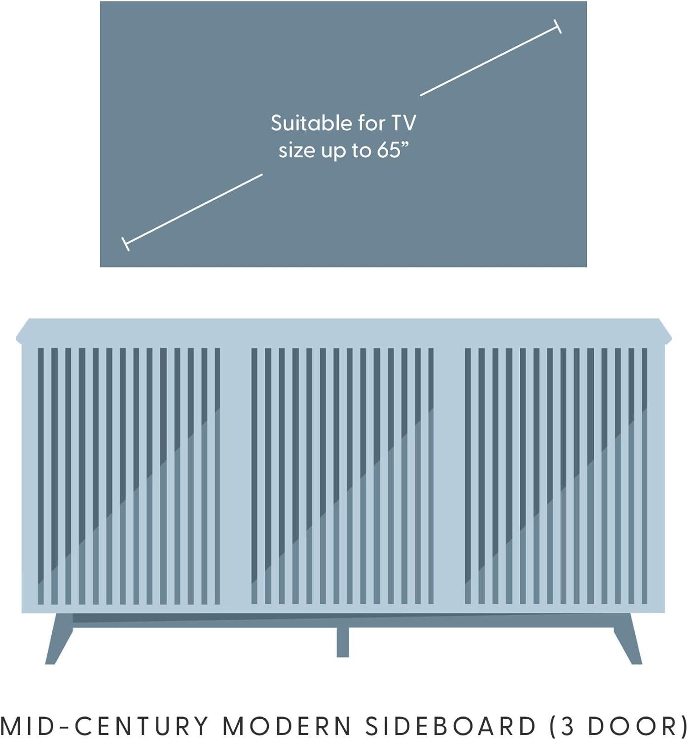 Plank+Beam Mid Century Modern Solid Wood Sideboard with 3 Doors, 59" TV Stand for Living Room, Black