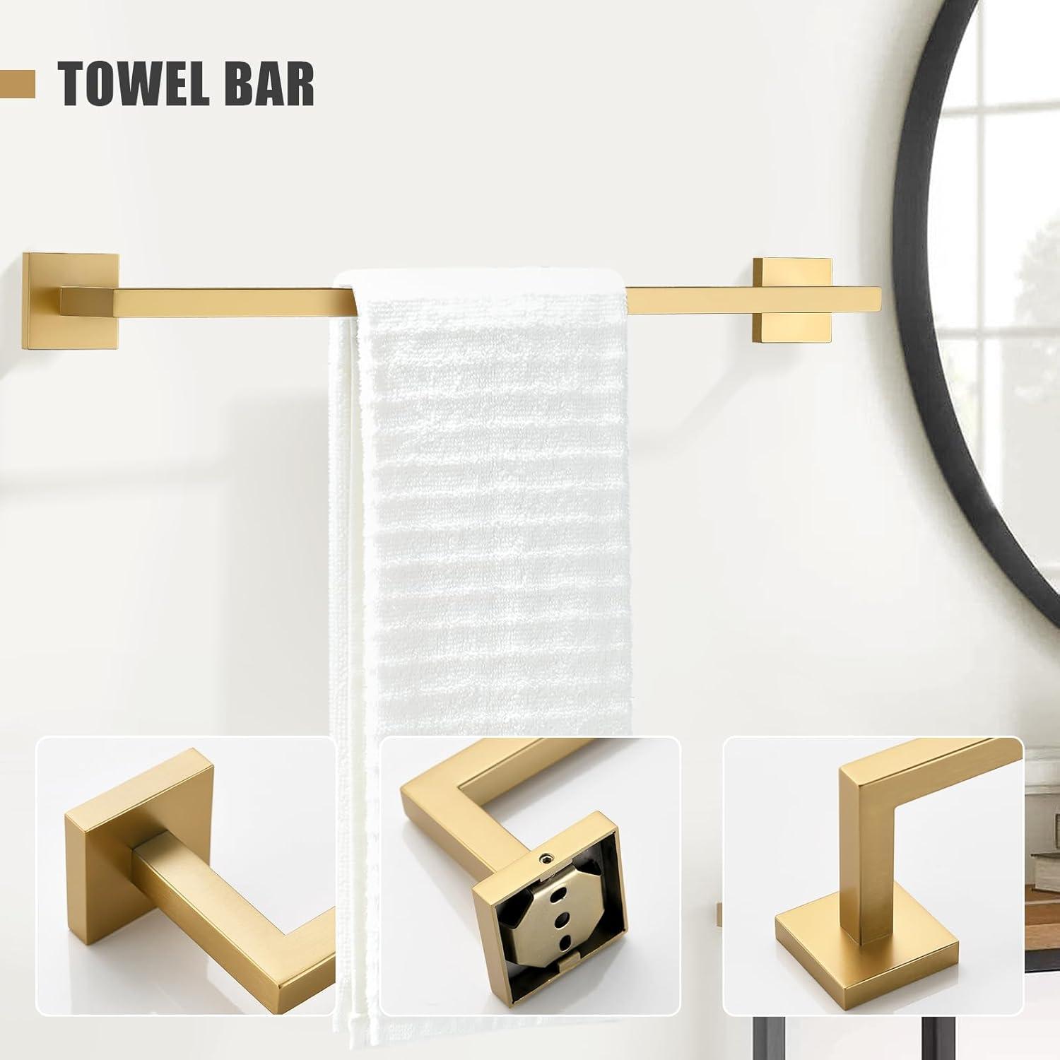 5-Piece Bathroom Hardware Accessories Set 23.6 inch brushed Gold Towel Bar Towel Rack Sets Modern Towel Ring Kit Stainless Steel Wall Mounted