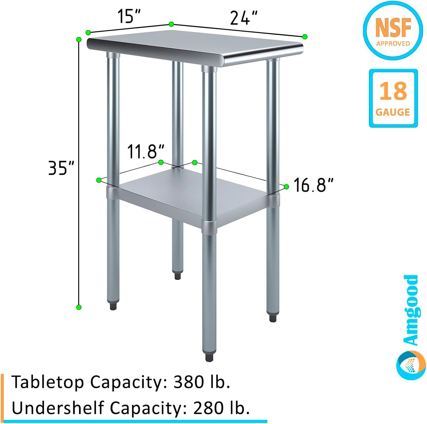 24" x 15" Stainless Steel Utility Table with Galvanized Shelf