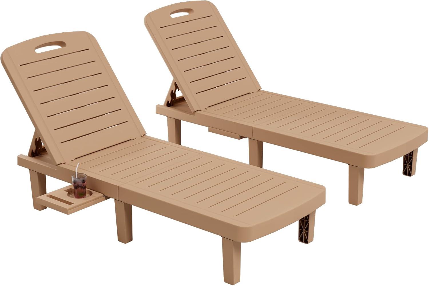 Devoko Outdoor Chaise Lounge Chair Set of 2 for Outside Pool Patio, Adjustable Waterproof Easy Assembly Chaise Lounge Outdoor (Black, Set of 2)