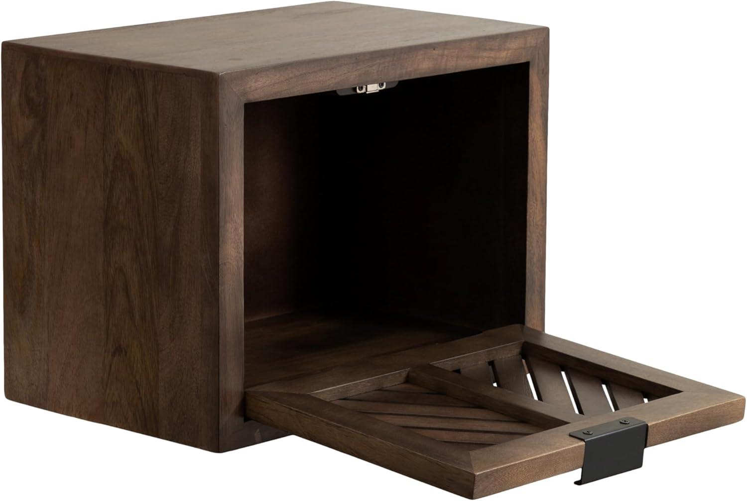 Kate and Laurel Mezzeta Modern Floating Shelf Side Table with Storage Cubby, 16 x 10 x 12, Natural Wood, Decorative Slatted Wood Floating Nightstand with Pull Down Door for Use as Bathroom Storage