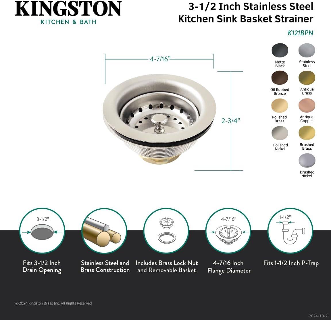 Kingston Brass K121BAB 3.5 in. Fresno Stainless Steel Kitchen Sink Basket Strainer, Antique Brass