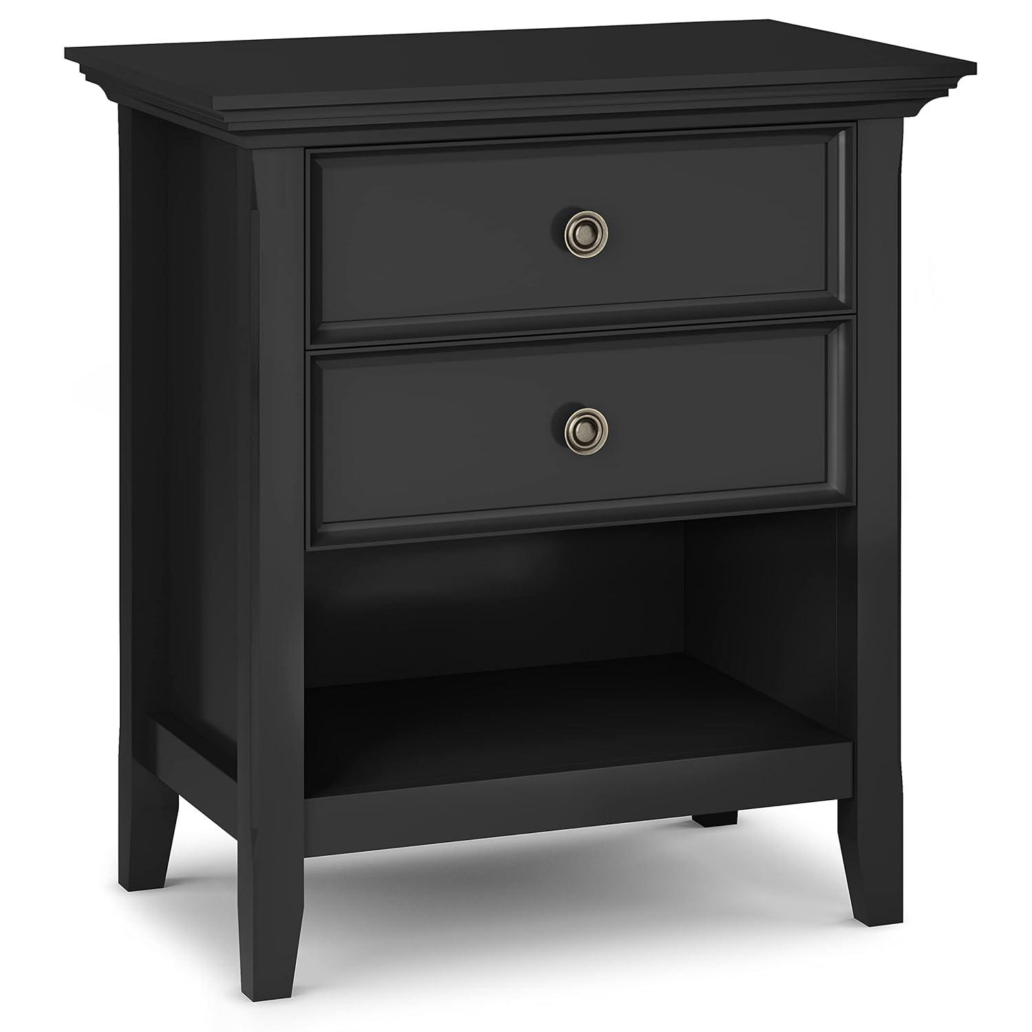 Simpli Home Amherst 24"W 2-Drawer Solid Wood Nightstand with Open Shelf