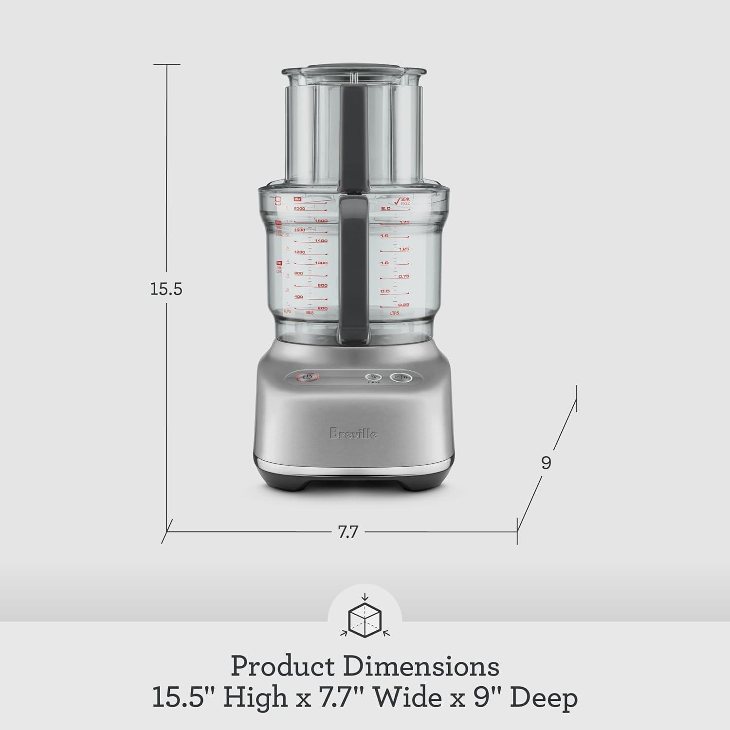Breville Sous Chef 9 Cup Food Processor Brushed Stainless Steel: 625W, 2 Speeds, Dishwasher-Safe, Mini Kitchen Appliance