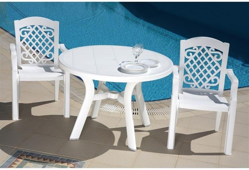 Compamia Truva Transitional Plastic 42" Round Resin Patio Dining Table in White