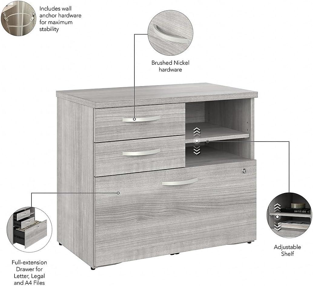 Hybrid Office Storage Cabinet with Drawers in Platinum Gray - Engineered Wood