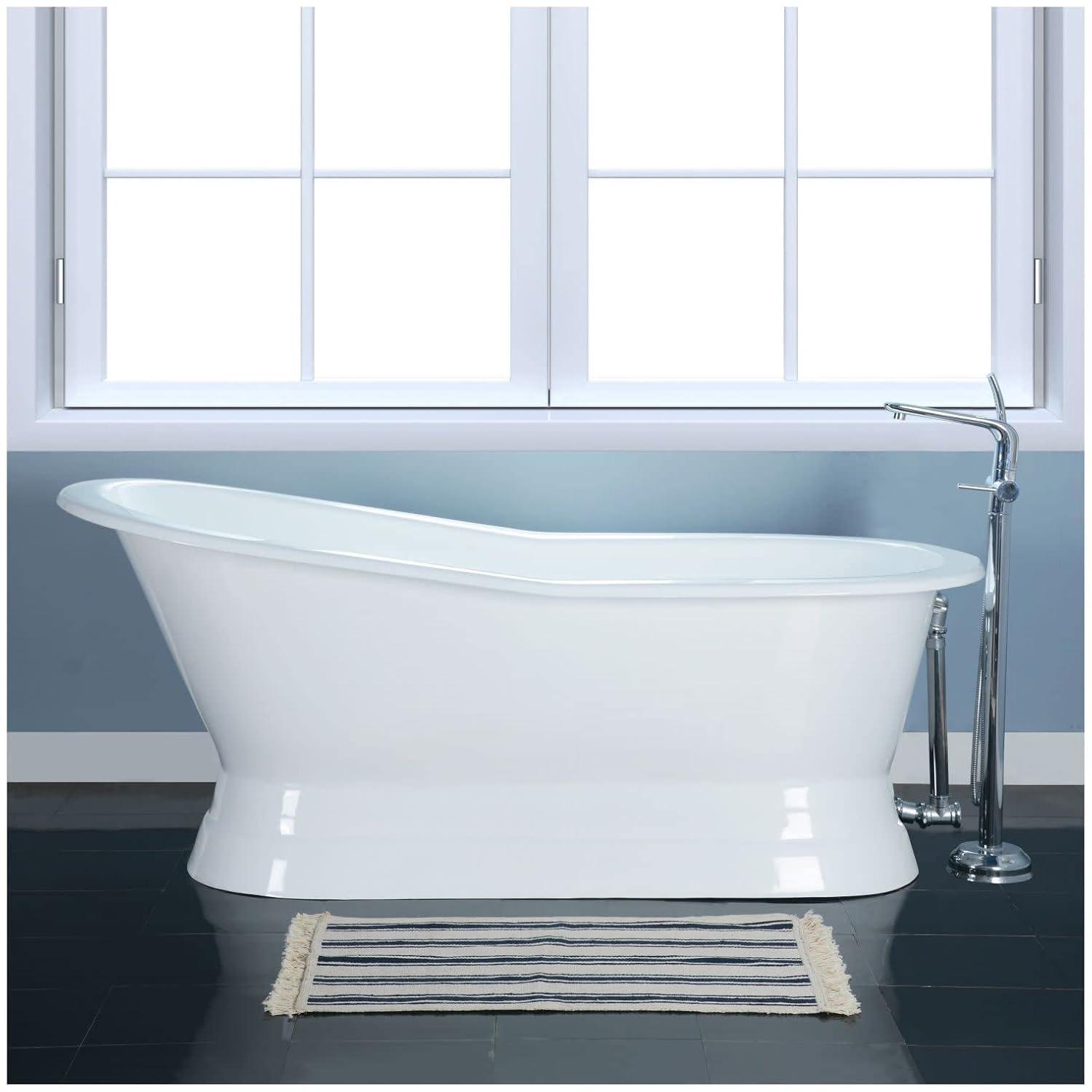 Kingston Brass Aqua Eden 67-Inch Cast Iron Oval Single Slipper Pedestal Tub (No Faucet Drillings)