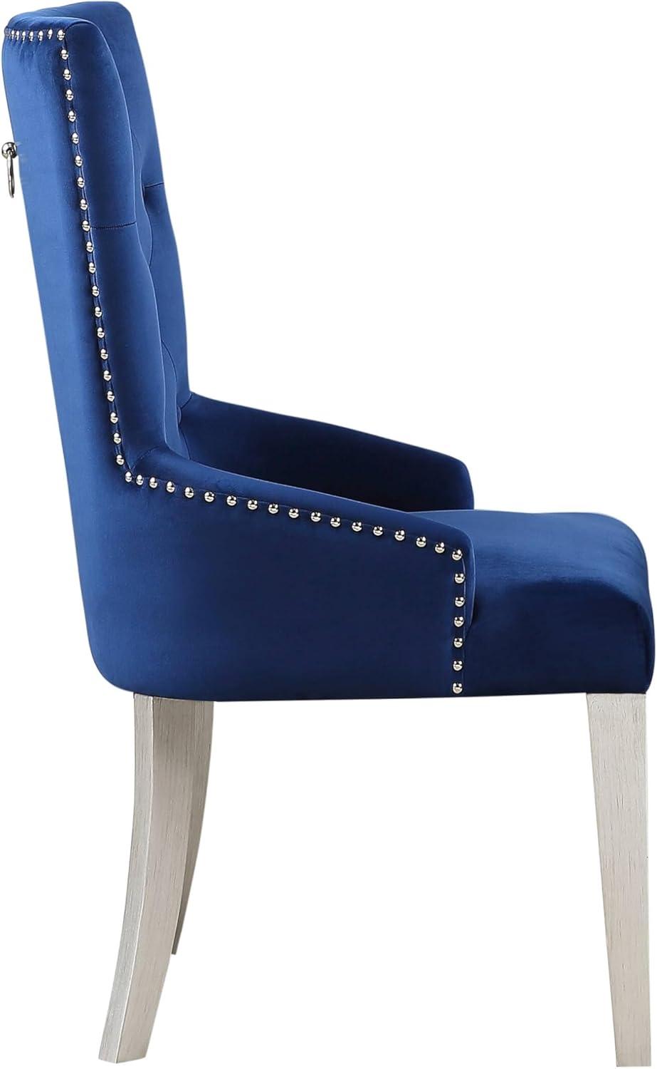 21" Varian Side Chair Blue Fabric/Antique Platinum - Acme Furniture: Versailles Design, No Assembly Required