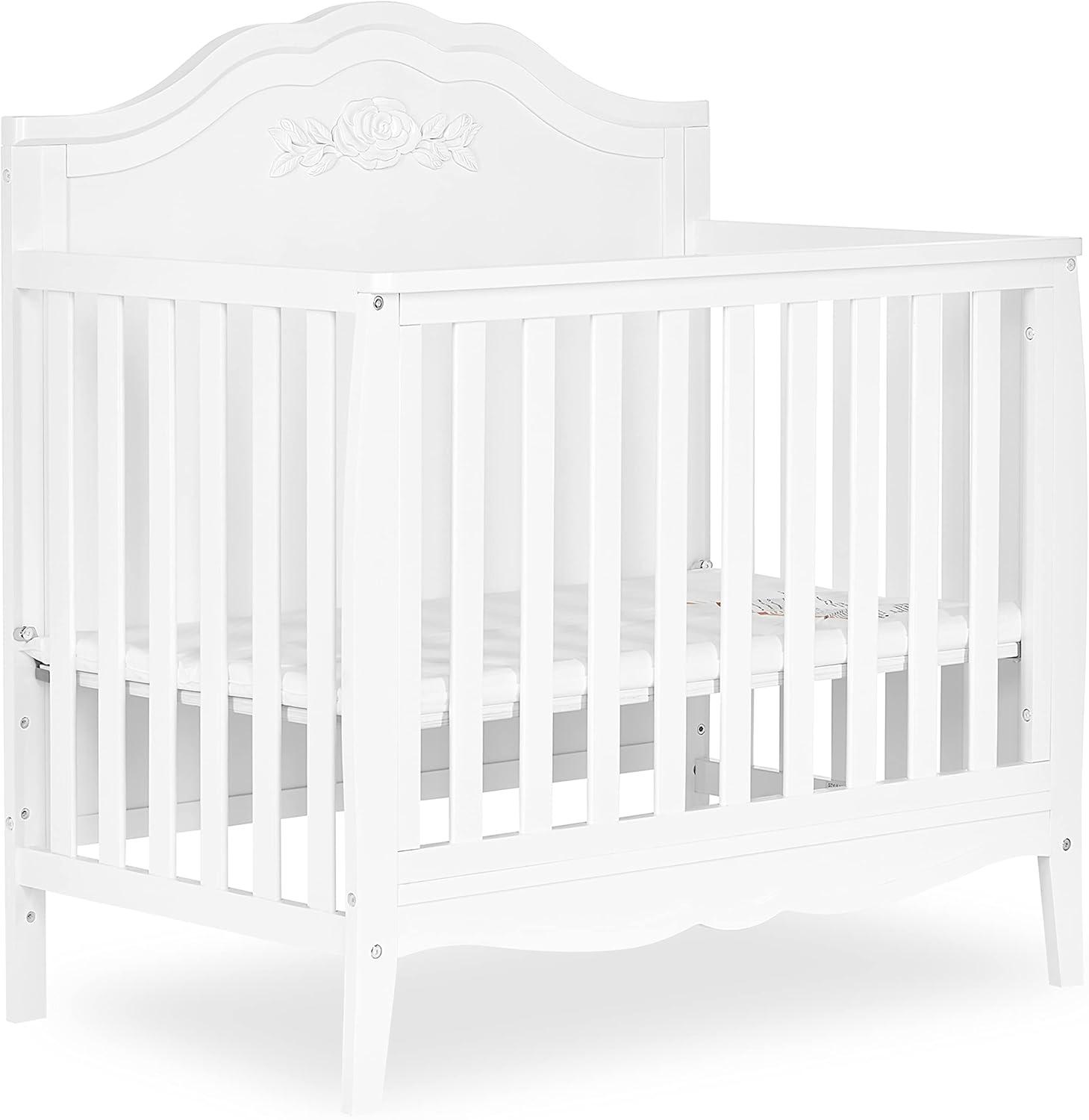 Dream On Me Jasmine 4-in-1 Convertible Mini Crib, New Zealand Pinewood, White