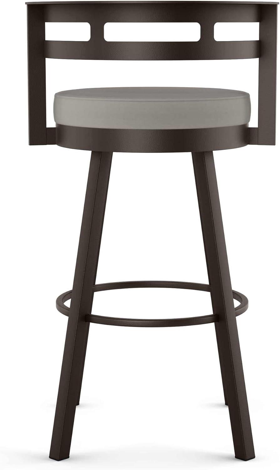 Amisco Render 26" Counter Height Barstool, Swivel Stool with Backrest and Metal Base for Kitchen Island or Bar - Taupe Grey Faux Leather/Dark Brown Metal/Counter Height