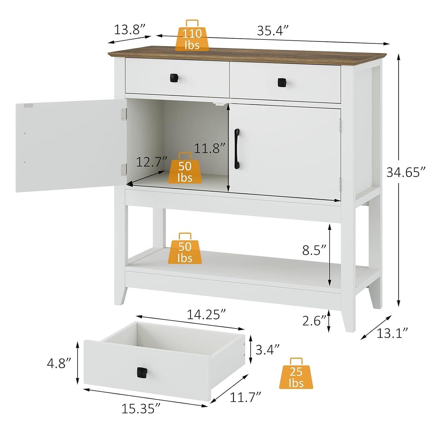 Console Table Sofa Table,Coffee Bar Cabinet,35.5" Lx 13.8" W x 34.65" H,Entryway Table with 2 Drawers & 2Door Cabinet Buffet Sideboard for Kitchen Entryway,Hallway,Foyer,White
