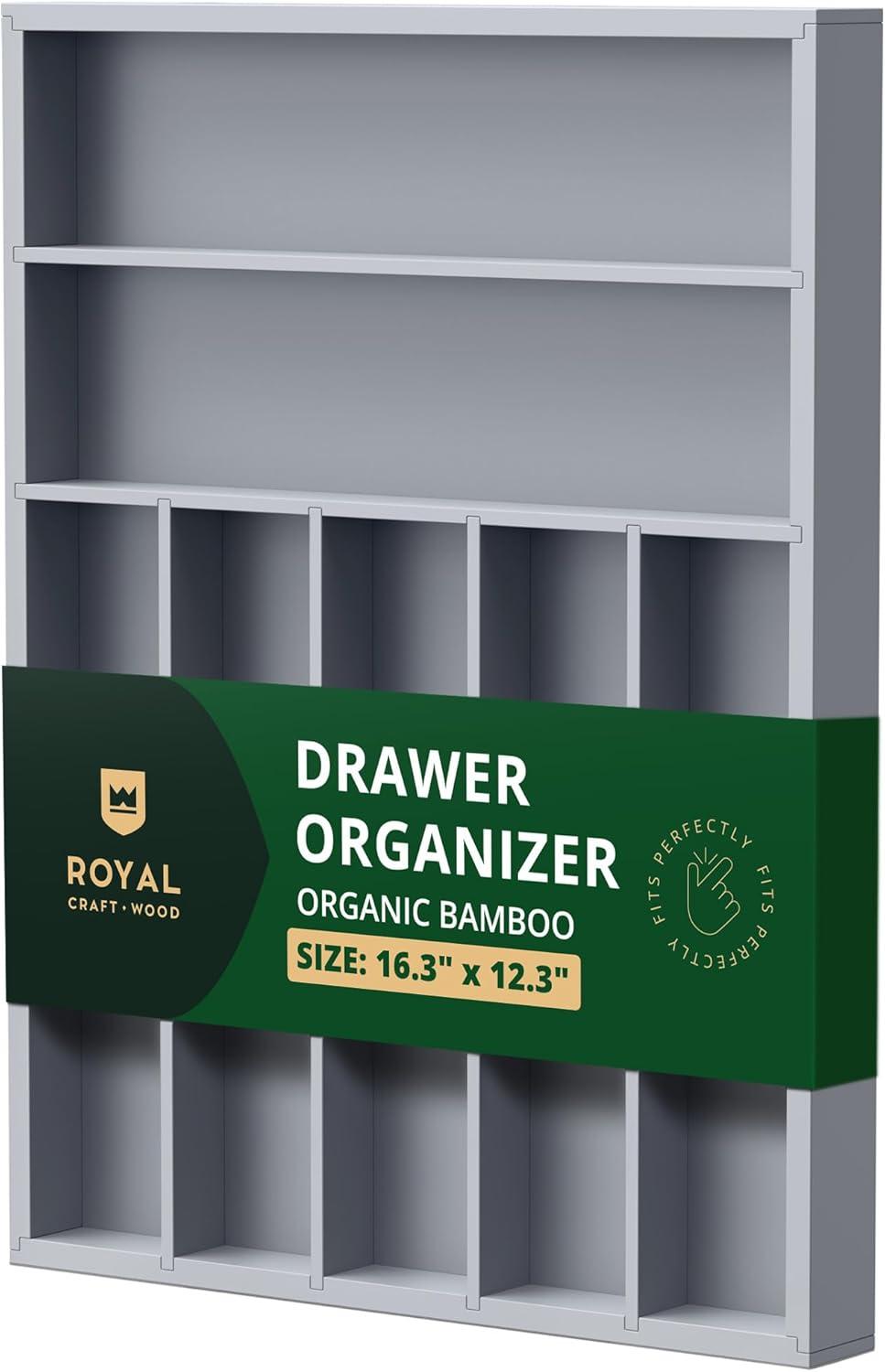 Expandable Silverware Drawer Organizer 7-9 Slots - Bamboo Utensil Organizer 17.5 x 13.5 - 20 - Royal Craft Wood