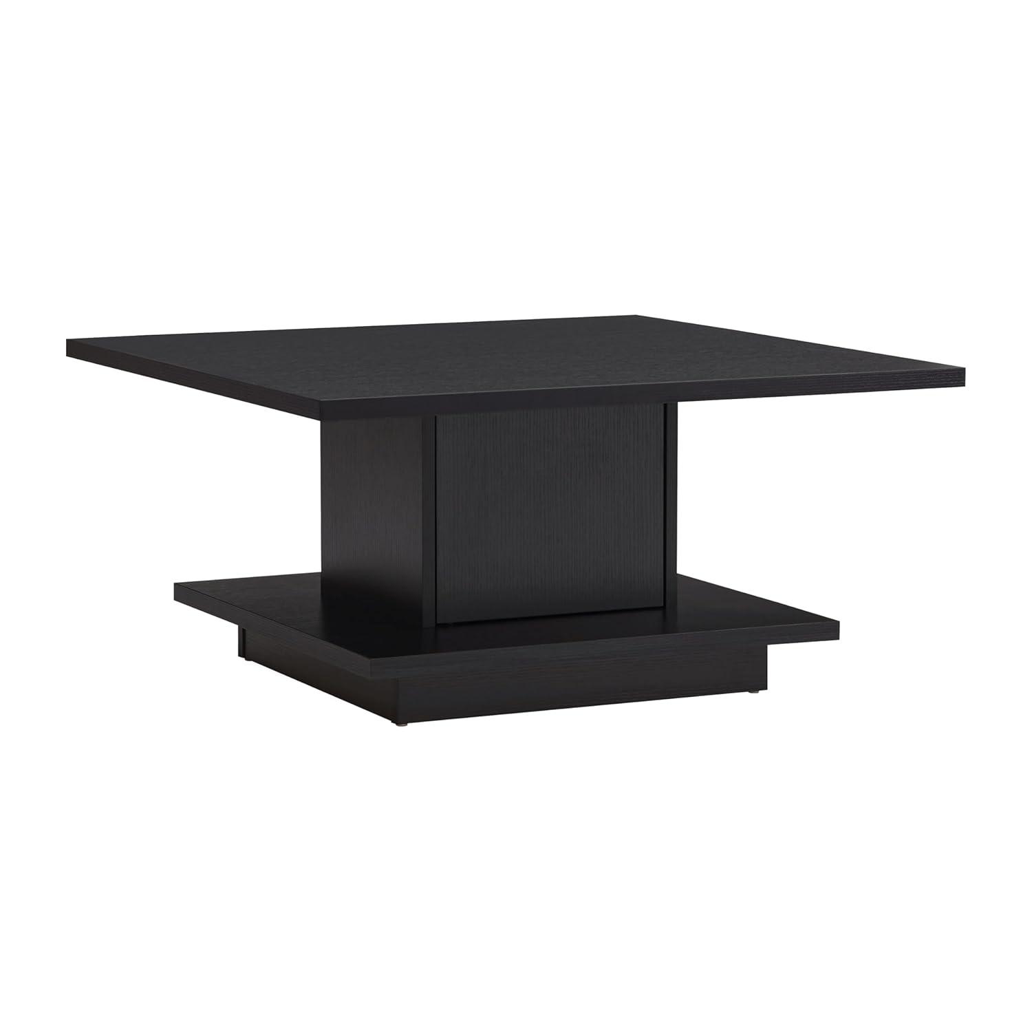 24/7 Shop at Home Lukas 31 inch Square Coffee Table with Hidden Storage and Base Shelf, Contemporary Furniture for Living Room, Home Office, Apartment, Small Space, Black