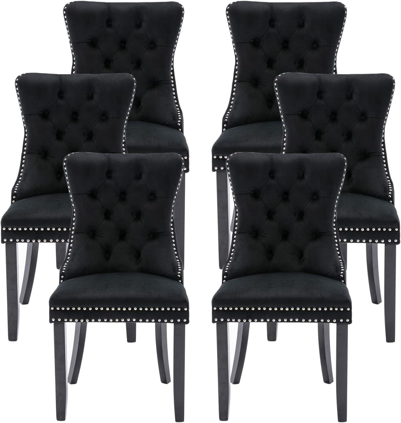 Westice Dining Chairs Set of 6, Tufted Dining Room Chair with Nailhead for Kitchen Restaurant, Black