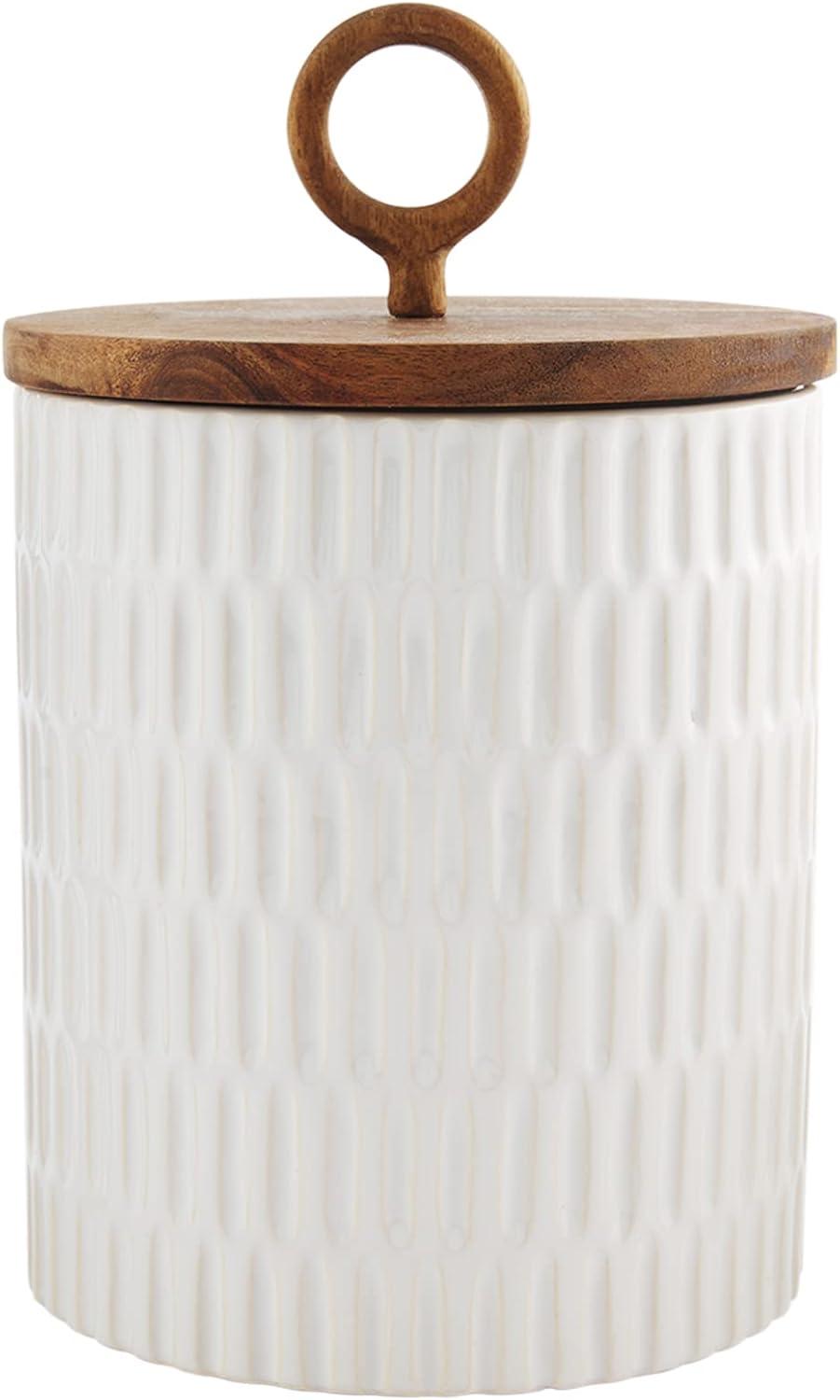 White Ceramic Textured Canister Set with Wooden Lids