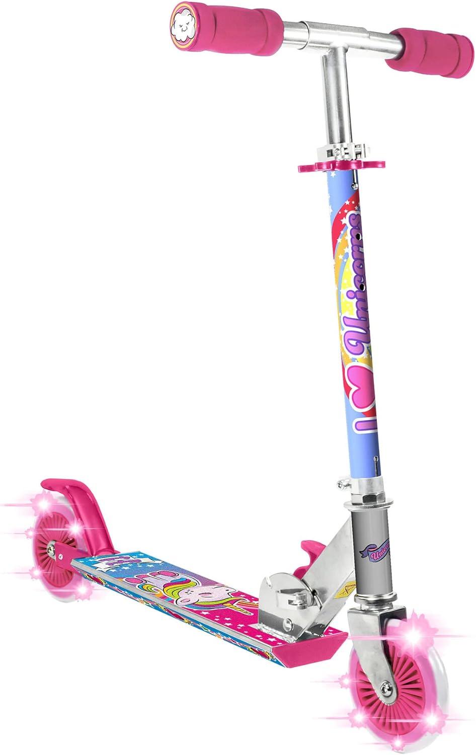 OZBOZZ Unicorn Magical Sparkles Foldable Kick Scooter with Light-up Wheels, Ages 5 and up
