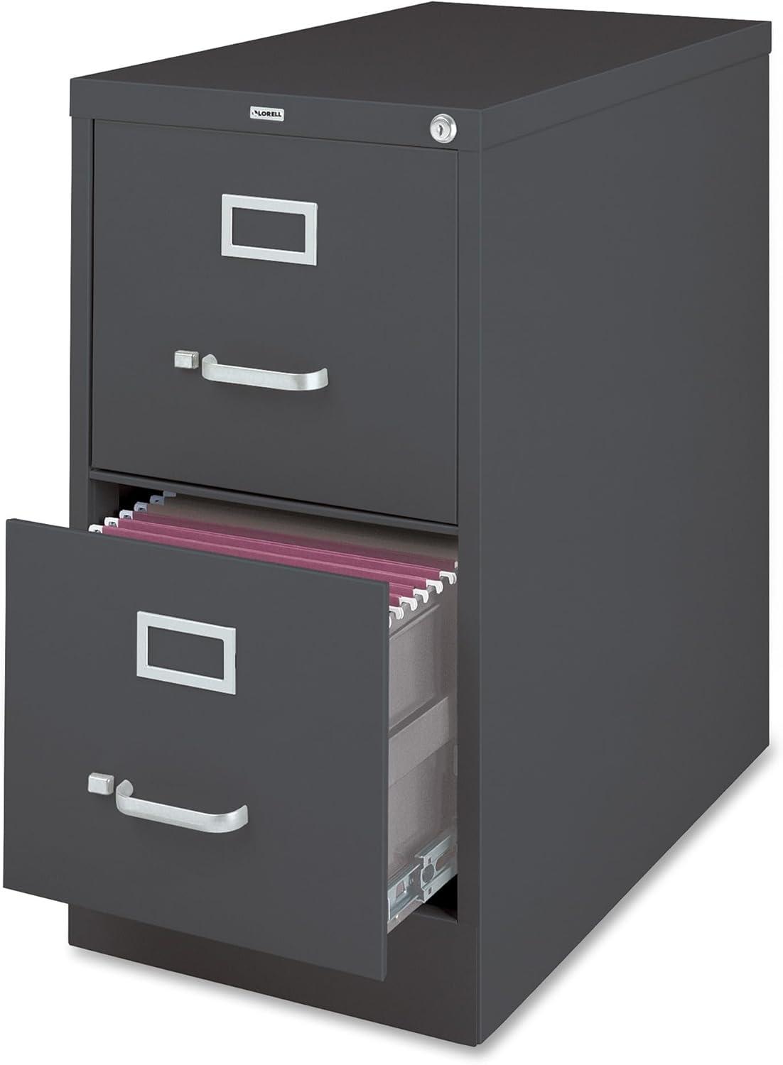 Lorell 26-1/2 15" x 26.5" x 28.4" - 2 x Drawer(s) for File - Letter - Vertical - Drawer Extension, Security Lock, Label Holder, Pull Handle - Charcoal - Aluminum, Steel - Recycled