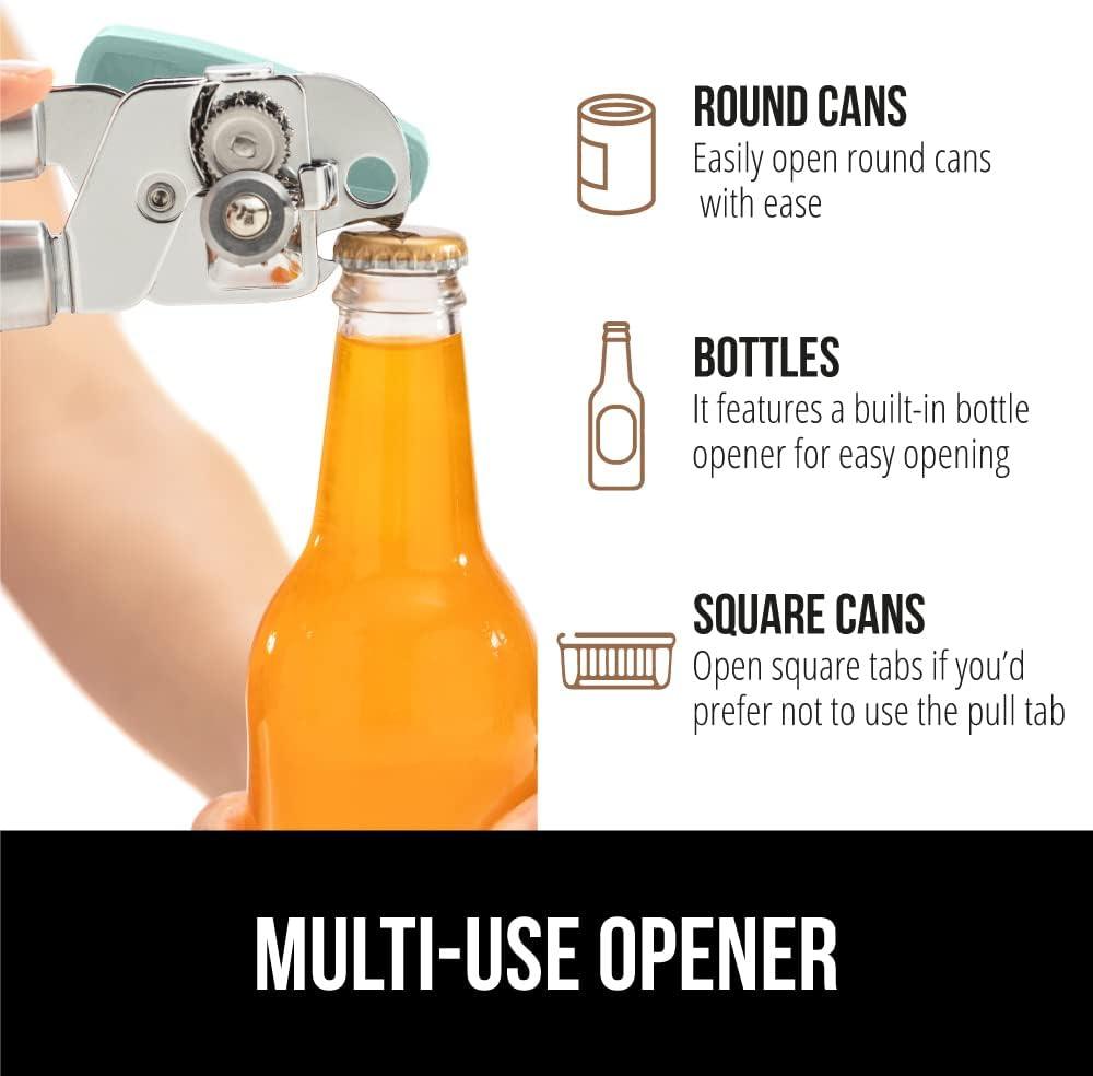 Gorilla Grip Stainless Steel Manual Can Opener, Soft Touch Handle, Built-In Bottle Opener, Mint