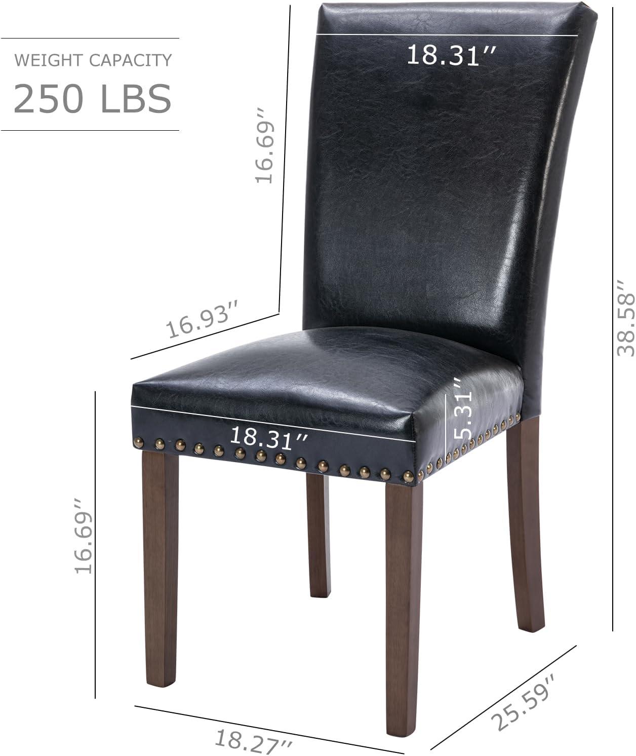 Colamy Black Upholstered Wood Legs Parsons Leather Dining Chairs with Nail head Trim Set of 2 for Dining Room