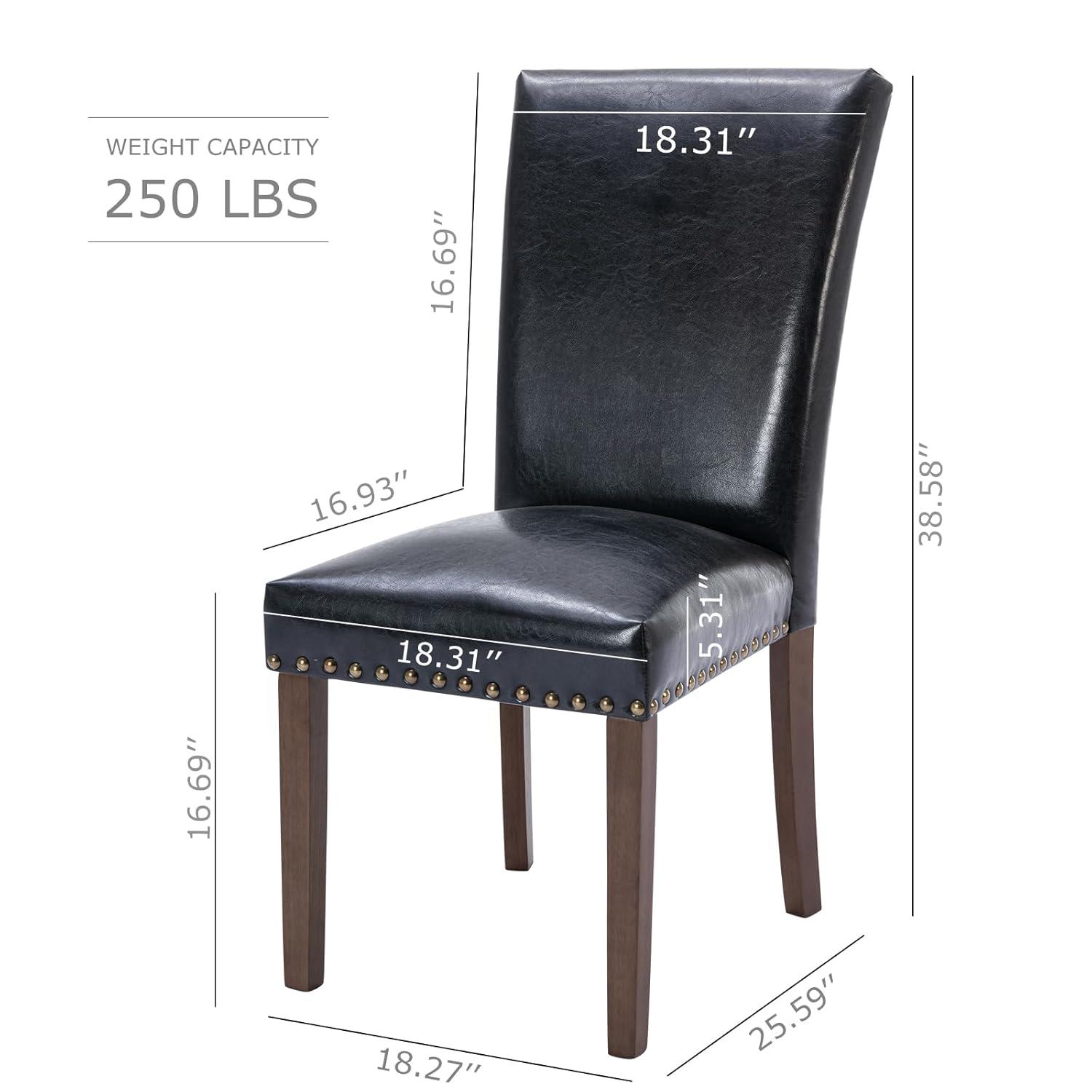 Colamy Black Upholstered Wood Legs Parsons Leather Dining Chairs with Nail head Trim Set of 2 for Dining Room