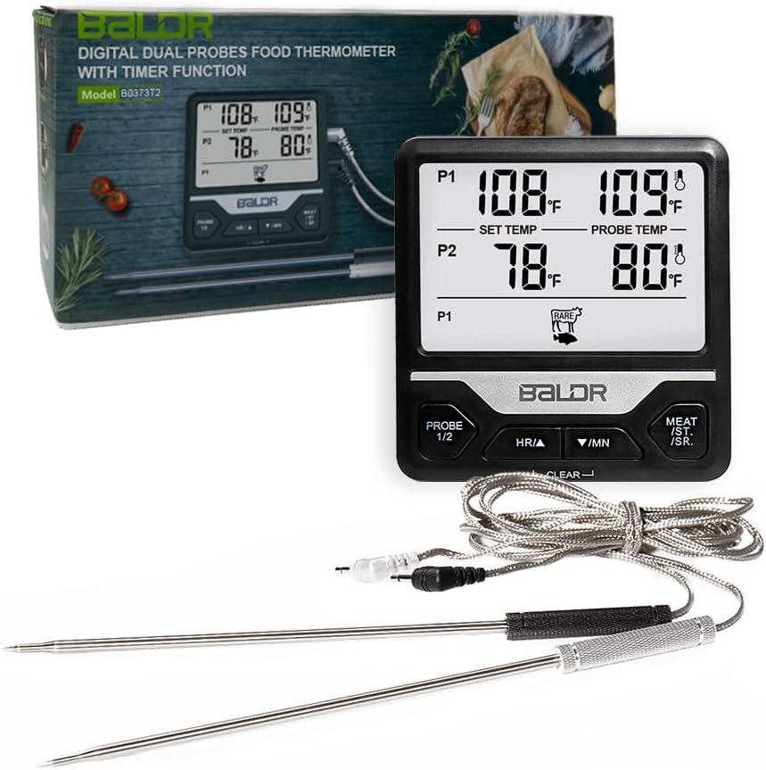 BALDR Dual Probe Digital Meat Thermometer with Timer and Alert