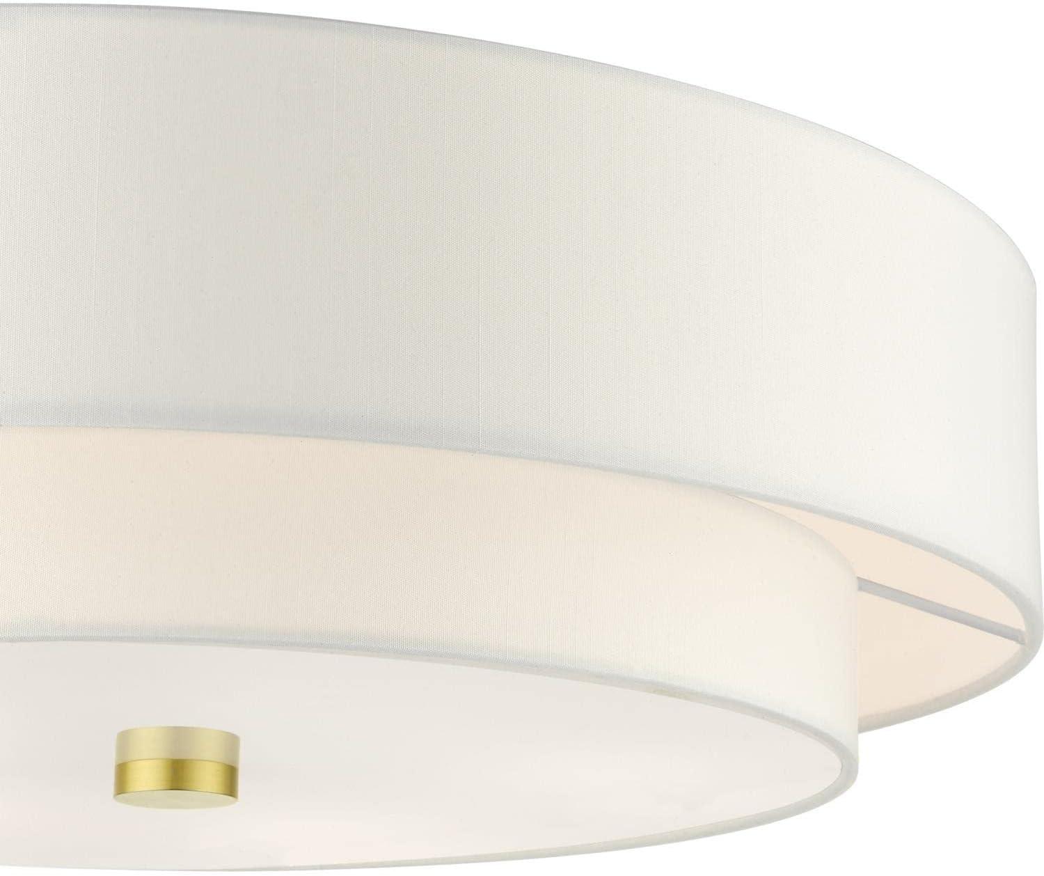 Satin Brass Meridian 5-Light Semi Flush Drum Ceiling Light with Off-White Shade