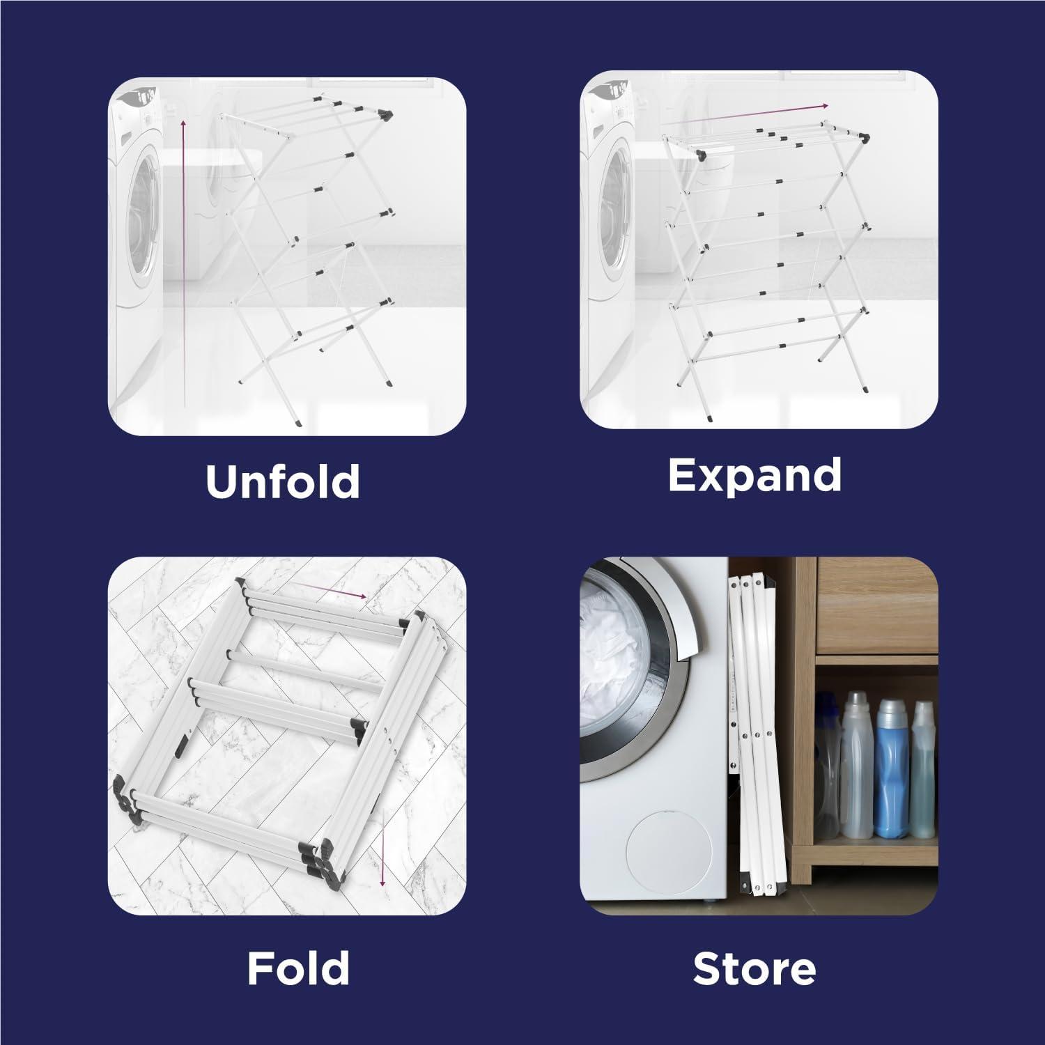 White Steel 3-Tier Collapsible Clothes Drying Rack