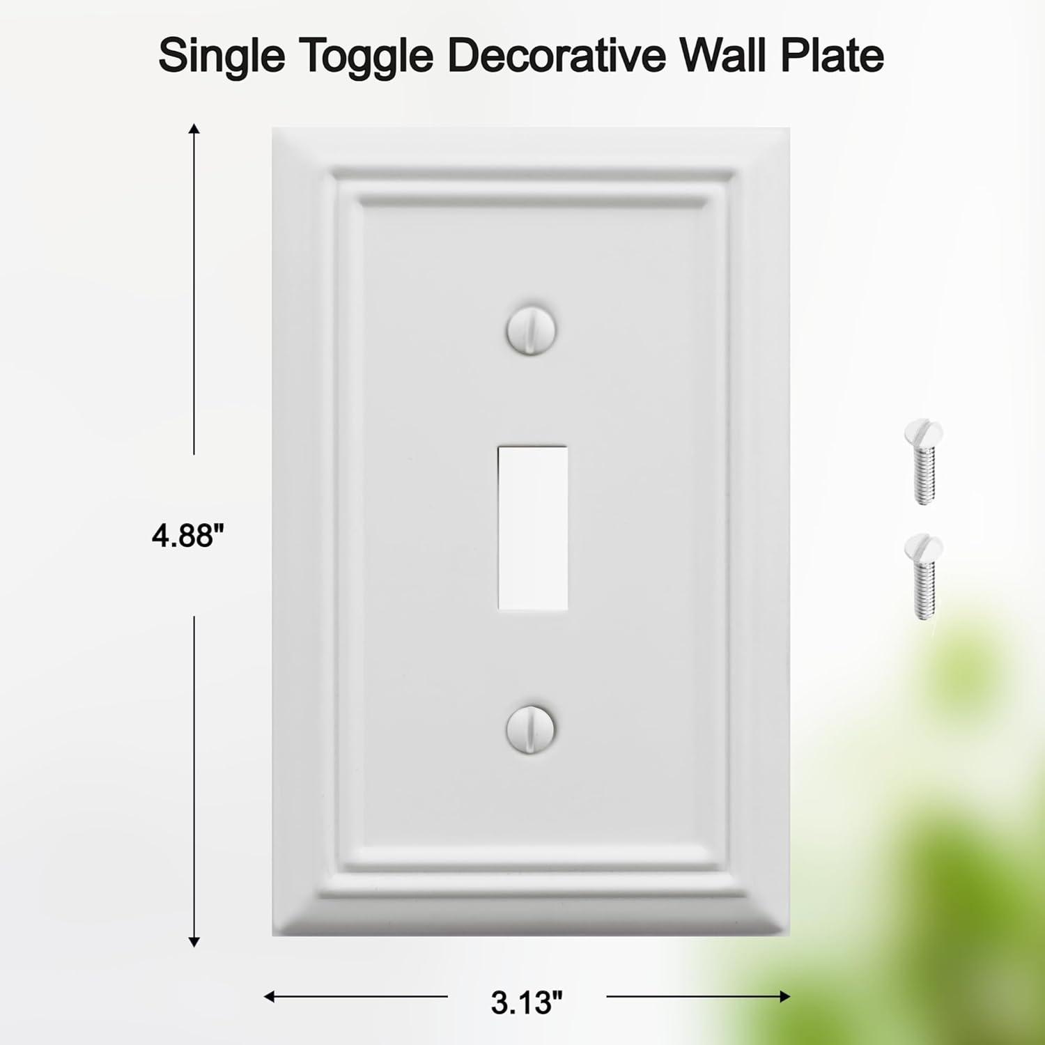 Modern Decorative Wall Plate Switch Plate Outlet Cover, Vintage Retro Wood Grain Design(Single Toggle-4 Pack, White)