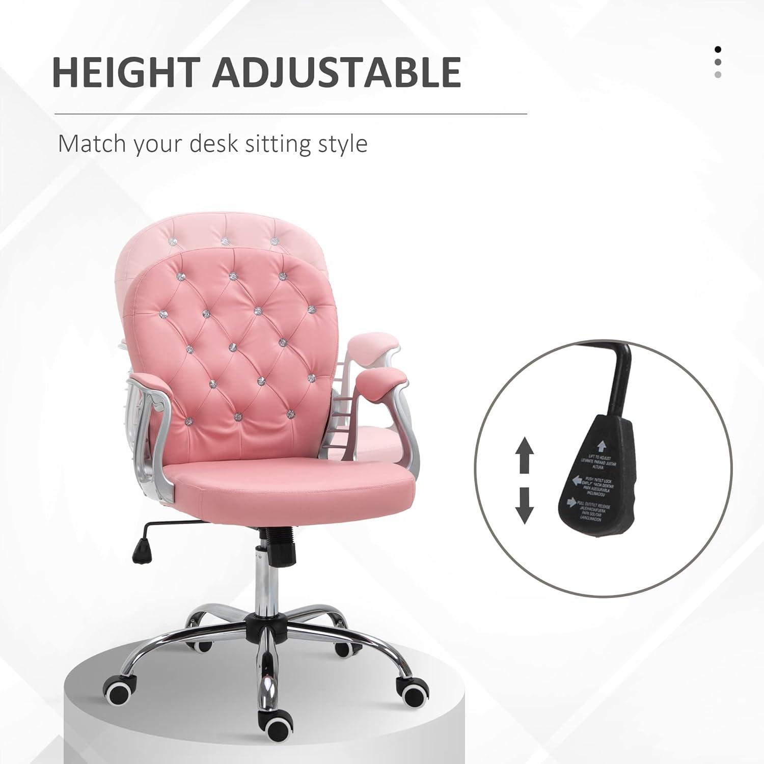 Vinsetto Indoor Height Adjustment and Armrest Office Desk Chair, Pink