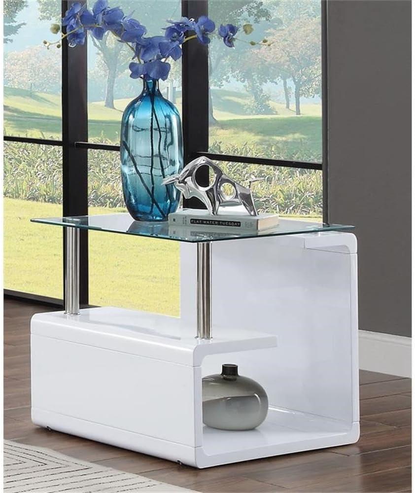 24" Nevaeh High Gloss Finish Accent Table Clear Glass/White - Acme Furniture