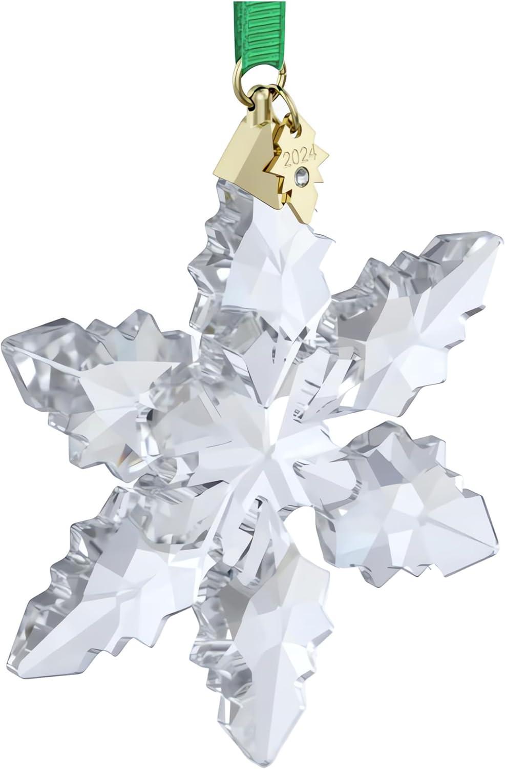 Clear Faceted Crystal Snowflake Ornament with Gold-Tone Accents