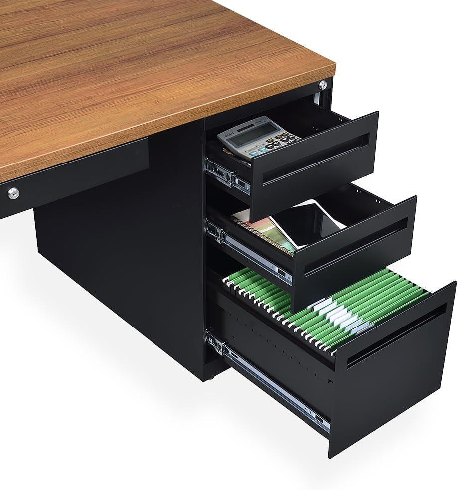 Gray and Black Executive Corner Computer Desk with Hutch and Drawers