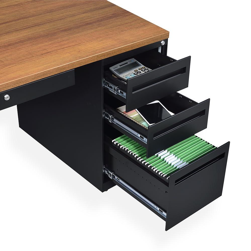 Gray and Black Executive Corner Computer Desk with Hutch and Drawers